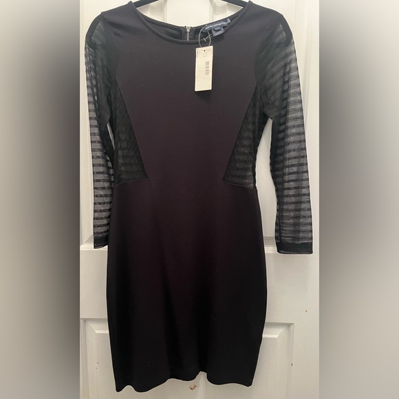 French Connection Black Dress with Sheer Sleeves and Sides- NWOT - Picture 1 of 5